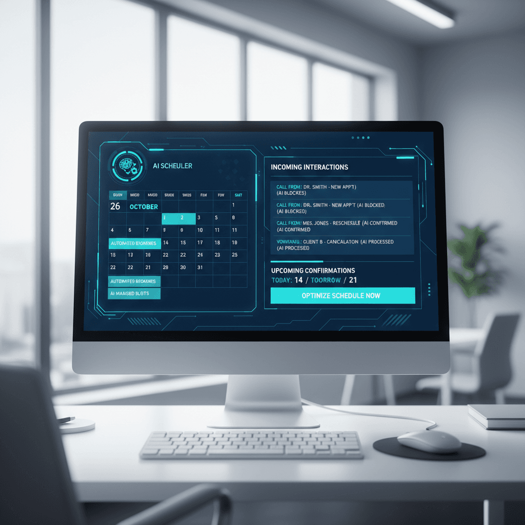 AI-powered appointment booking dashboard in a modern office