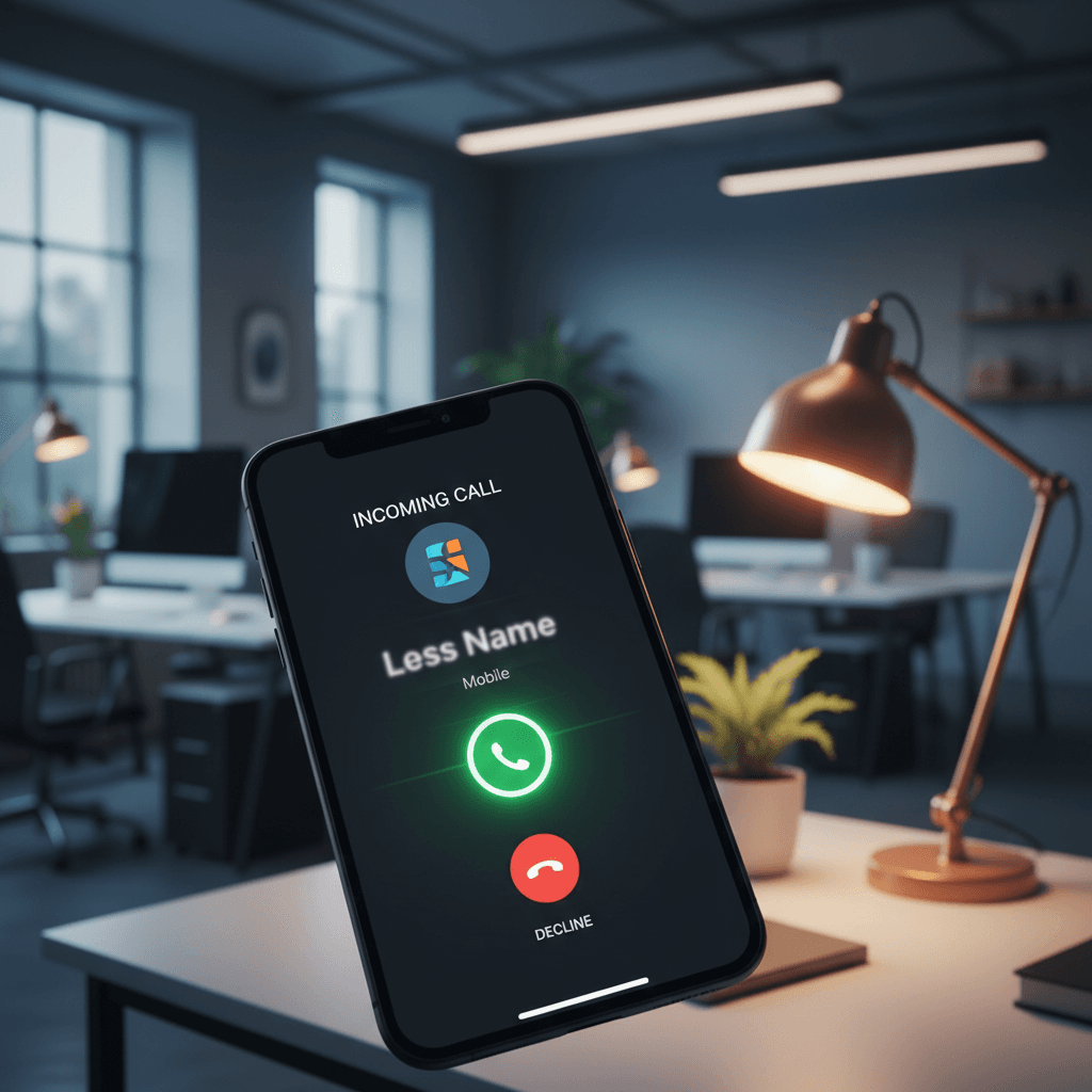 Smartphone showing incoming call answered by AI system