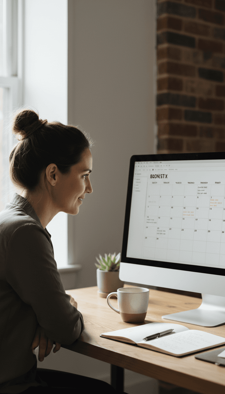 Service business owner reviewing automatically booked appointments